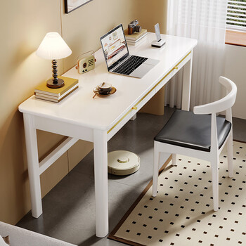 桌初中生写字桌窄阳台长条桌轻奢办公桌电脑桌 【白色】单桌 牛角椅
