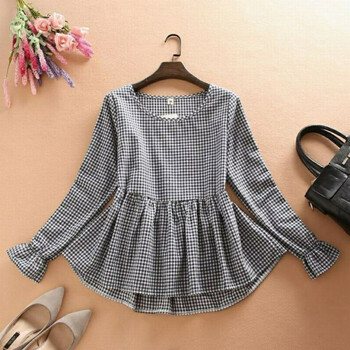 dgwe新款娃娃衫短款上衣韩版女装春秋季长袖宽松纯色棉麻衬衫女黑色s