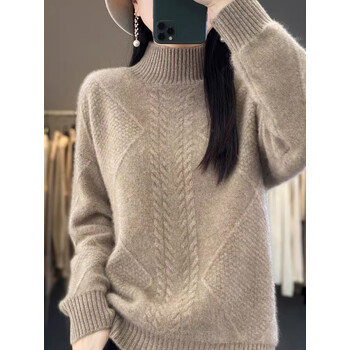 恒源祥高端精选针织羊毛羊毛衫新秋冬季加厚半高领绵羊毛女时尚宽松