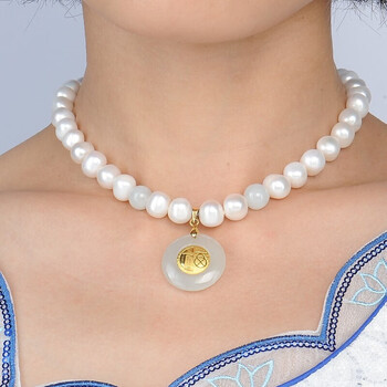 wmck珍珠项链妈妈款母节礼物送妈妈长辈母婆婆老人生日礼物福平安扣近