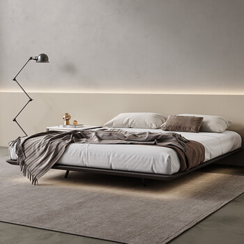 楠木日记极简无床头卧室悬浮床主卧现代简约轻奢带感应灯白蜡木实木