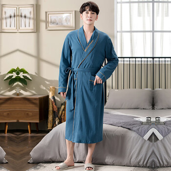 6款男士纯棉睡袍睡衣家居服全棉春秋薄款长款长袍秋浴袍浴衣5703xxl