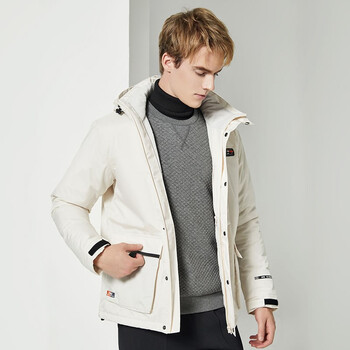 美国TFO 冲锋衣 时尚休闲加厚保暖防水滑雪服一体登山服情侣款 男款-米白 L