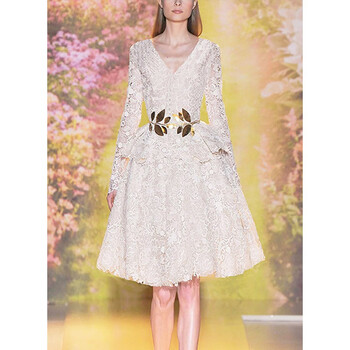 原创设计师女装女巫和骑气质蕾丝显瘦长袖连衣裙2022年春新款裙子 白色 M