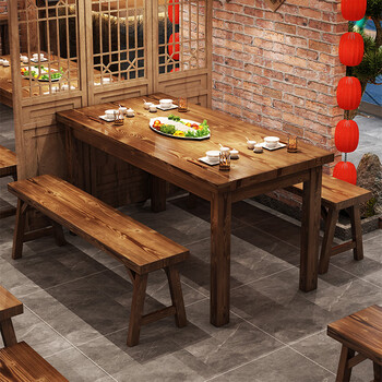 杞瑾实木碳化饭店桌椅组合面馆小吃店烧烤餐饮饭馆大排挡快餐桌椅4人