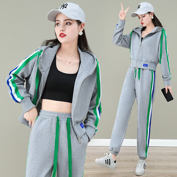 波佐利长袖卫衣套装新款女春秋季时尚洋气小个子运动装官方店灰色m