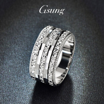 gsung铂金男士戒指pt950男款转动戒指大气男士闪亮宽面白金戒指扳指 1