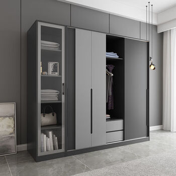 唐杉 北欧简约卧室小户型推拉门衣柜 家用胡桃木组装滑门大衣橱轻奢