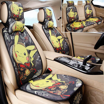 汽车凉垫透气防滑四季通用卡通网红网红特惠冰丝酷酷皮卡丘七件套送头