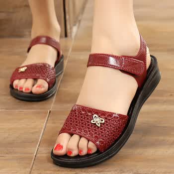 夏季妈妈凉鞋女鞋平底耐磨防滑中老年凉鞋奶奶鞋平跟孕妇老人凉鞋1