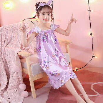 丝绸质女童新款韩版女孩公主家居服裙短袖吊带紫星黛露8码95cm110cm