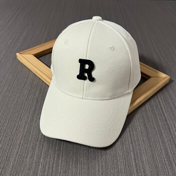 帽子女春秋鸭舌帽r字母棒球帽中童出游遮阳防晒太阳帽男夏季米白色