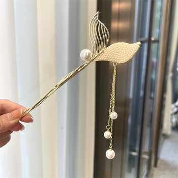 彩岸发簪古风钛合金古风鱼尾流苏发簪女现代简约发钗一字簪子汉服盘发