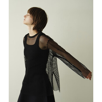 金欧达松本惠奈设计感复古时髦精透视镂空渔网上衣长袖t恤防 晒衫罩衫