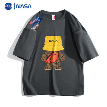 NASAMITOO联名印花短袖T恤男士2023夏季新款韩版潮宽松休闲百搭上衣 深灰色 3XL