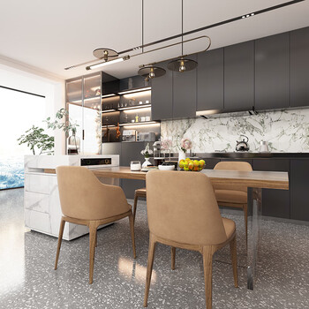 悬浮感岛台 岛台餐桌一体悬浮感极简约现代实木岩板家用可伸缩亚克力