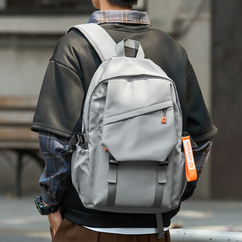 男潮流时尚双肩包初中生高中生大容量背包轻便电脑包 灰色【图片 价格