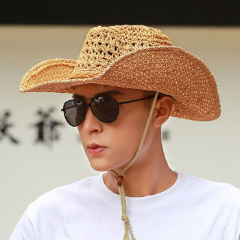 男士太阳帽夏天专用户外草帽男夏天海边沙滩帽西部牛仔帽子男士太阳帽