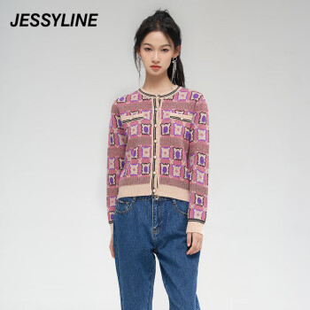 Jessy line杰茜莱时尚卡通针织开衫女秋冬季新款毛衣小外套 商场同款 粉红色 M/165