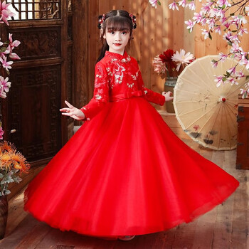 仲马洛奇女童汉服连衣裙秋季新款小女孩古装旗袍儿童礼服公主裙唐装