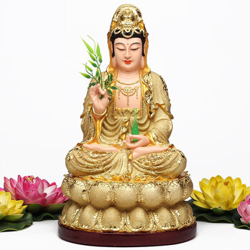 观音菩萨佛像观世音神像琉璃金客厅金箔树脂摆件供奉南海观音坐莲 26