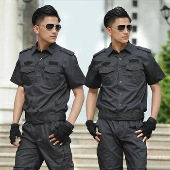 狂七夏季夹克短袖保安服套装男09短袖作训服迷彩服夏装多袋工作服装09