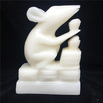 藏宝阁玉石老鼠摆件十二生肖客厅玄关酒柜桌面开业乔迁动物装饰高40