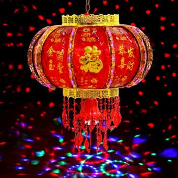 大红灯笼大门 走马灯旋转 过年灯笼彩灯 大门灯笼 七彩旋转灯笼新年