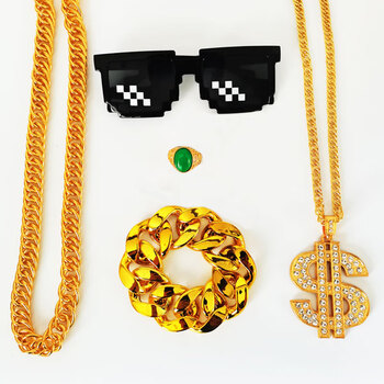 嘻哈仿真大金链子网红演出道具抖音项链男粗超大夸张塑料假金土豪深