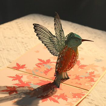 创意贺卡镂空ins风唯美手工立体感礼物学生幼儿园立体3d手工卡 枫叶鸟