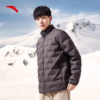 安踏雪壳轻薄羽绒服男冬季短款羽绒外套男立领开衫保暖白鸭绒茄克