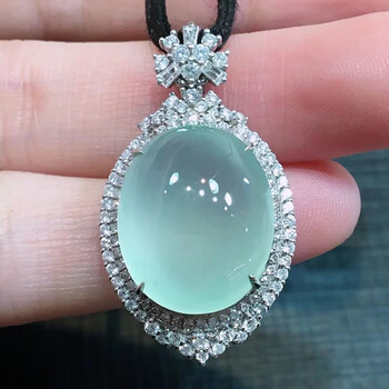 源头翡翠冰晴鸽子蛋吊坠18k金镶钻缅甸翡翠玉石挂件女士珠宝首饰项链