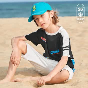 MQD童装男女童短袖T恤圆领上衣夏季儿童运动宽松透气潮酷T恤 黑色 100