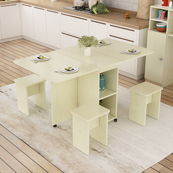 组合简约移动长方形折叠餐桌家用小户型多功能简易饭桌餐桌椅边柜组合