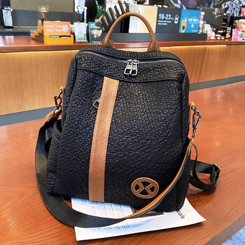 真皮百搭背包女士大象纹单双肩两用包大容量旅游包 棕配黑【图片 价格