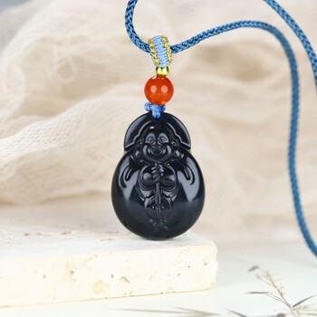 新疆和田玉墨玉佛公吊坠黑羊脂墨玉挂件25号