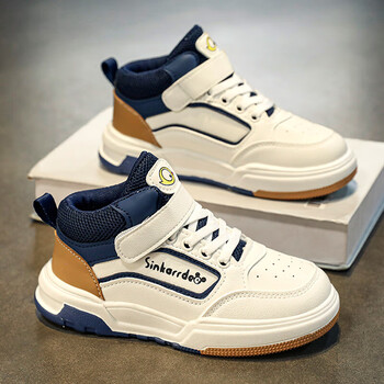 耐克森男童鞋运动鞋2023新款秋冬儿童皮面小白鞋中大童男孩百搭休蓝色