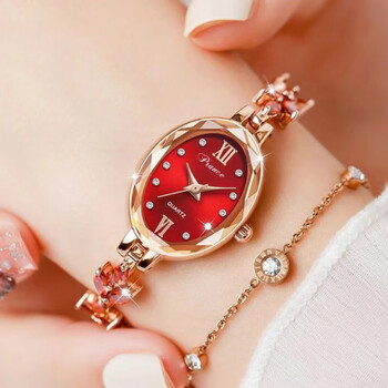 dr.od玉石手表女镶嵌玉髓小表盘士手链高端表珠宝扣石英腕表 红色