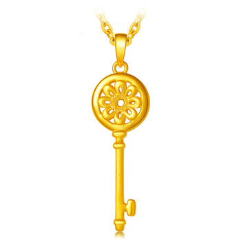 珠宝3d硬金爱坚持钥匙黄金吊坠女款足金999女士首饰项链坠子27001克赠