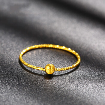 黄金戒指素圈圆珠金珠车花指环素金细光珠手饰女尾戒足金女戒13号