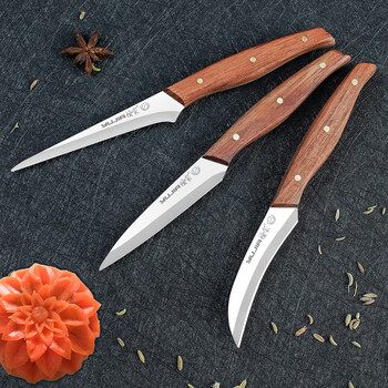 arm厨房雕刻刀三件套装钼钒钢厨师食品水果拼盘雕花刀鸡翅木柄 三件套
