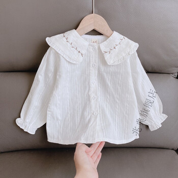 迪士尼旗舰店同款女童娃娃领衬衫2022春春新款女宝宝洋气小童儿童装白