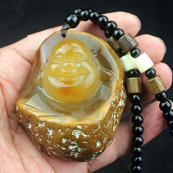 湦水饰阁大号原皮玛瑙手把件原石玉髓把玩件男士手玩件笑佛公寿星证书