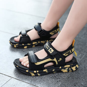 【现货速发】男童鞋凉鞋中大童学生沙滩鞋儿童露趾m a199黑金 39