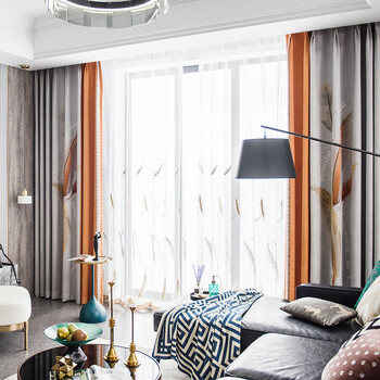典尚美家现代轻奢雪尼尔无缝拼接高档大气提花新中式遮光窗帘客厅卧室