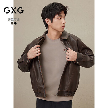 GXG男装美式皮衣男女同款2024秋季新款夹克 棕色 170/M