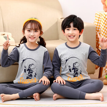 九能儿童内衣套装纯棉保暖男童宝宝秋衣秋裤女童睡衣男冬季小中童毛衫 灰太空人 150(建议140-148cm)