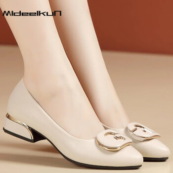 麦德尔昆mideelkun妈妈鞋女士单鞋软皮软底浅口皮鞋夏季瓢鞋中老年