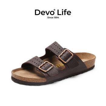 的沃 Devo 牛皮软木拖鞋 棕粗荔枝纹牛皮 39