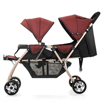 turbo kids双胞胎婴儿推车前后坐婴儿车轻便折叠双人双座推车可坐可躺